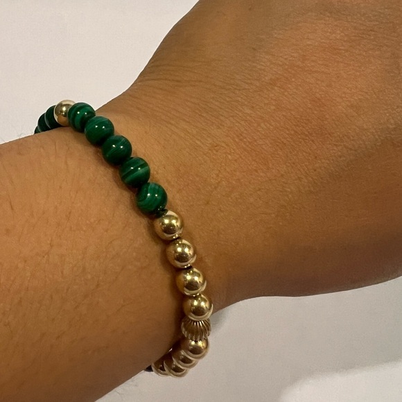 Lapis Malachite 14k Gold Filled Gemstone Stretch Bracelet 6mm - Picture 8 of 11